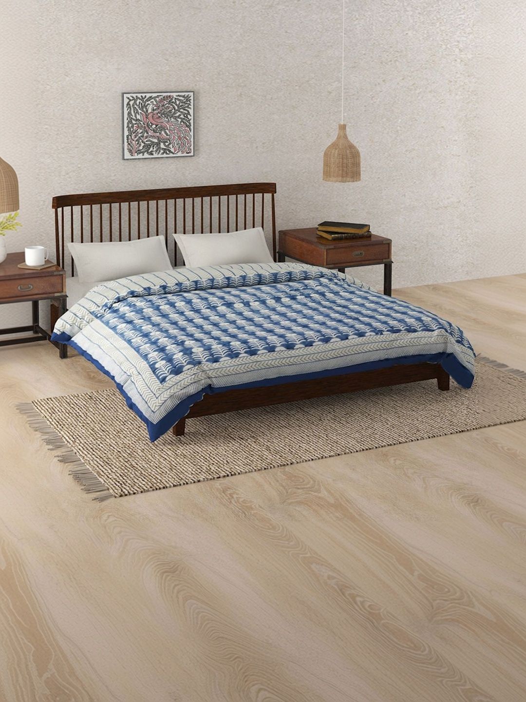 Fabindia Blue & Blue Floral Mild Winter 233 GSM Quilt-image-44