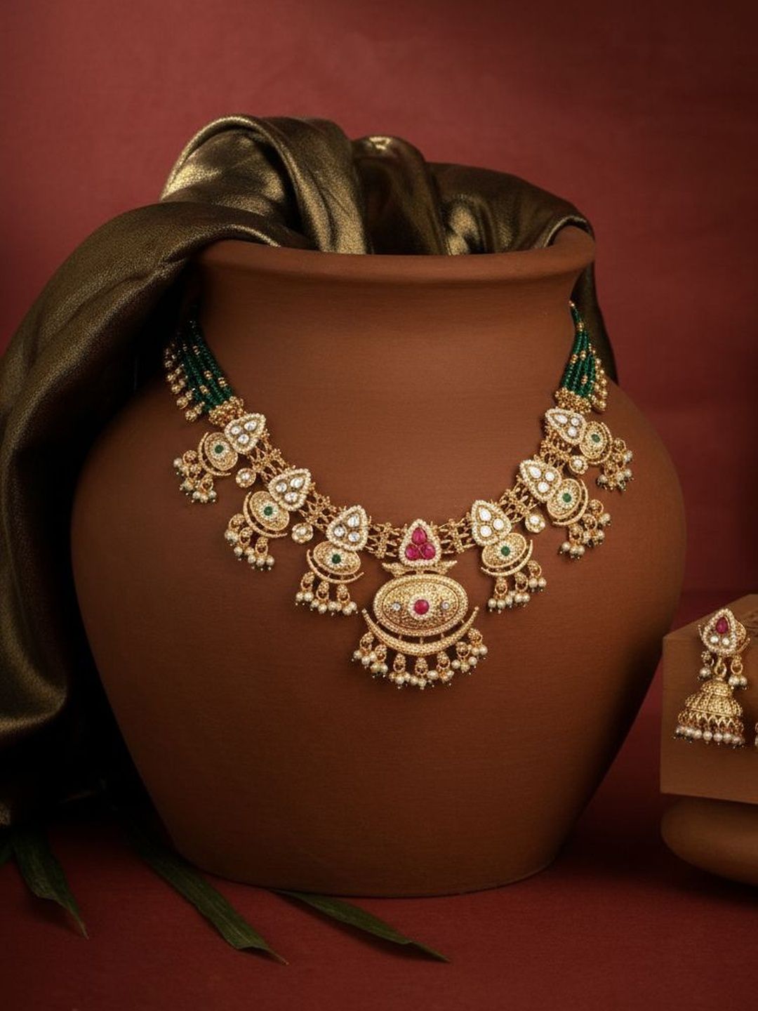 SHONA'S STYLE Gold-Plated Stone-Studded & Beaded Jewellery Set-picture-27