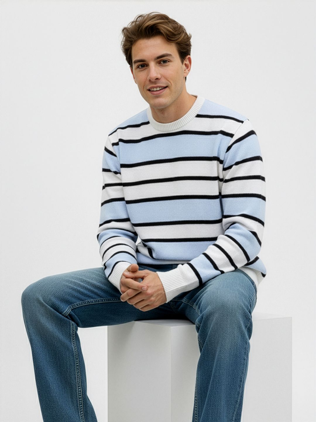 Mast & Harbour Striped Fuzzy Pullover-picture-23