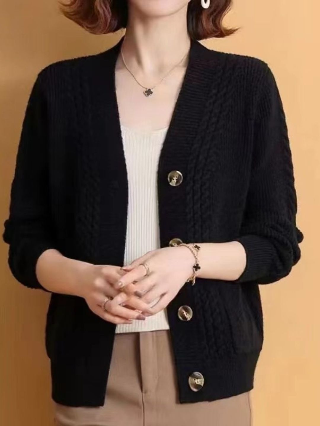 KPOP Women Cable Knit Cardigan-picture-27