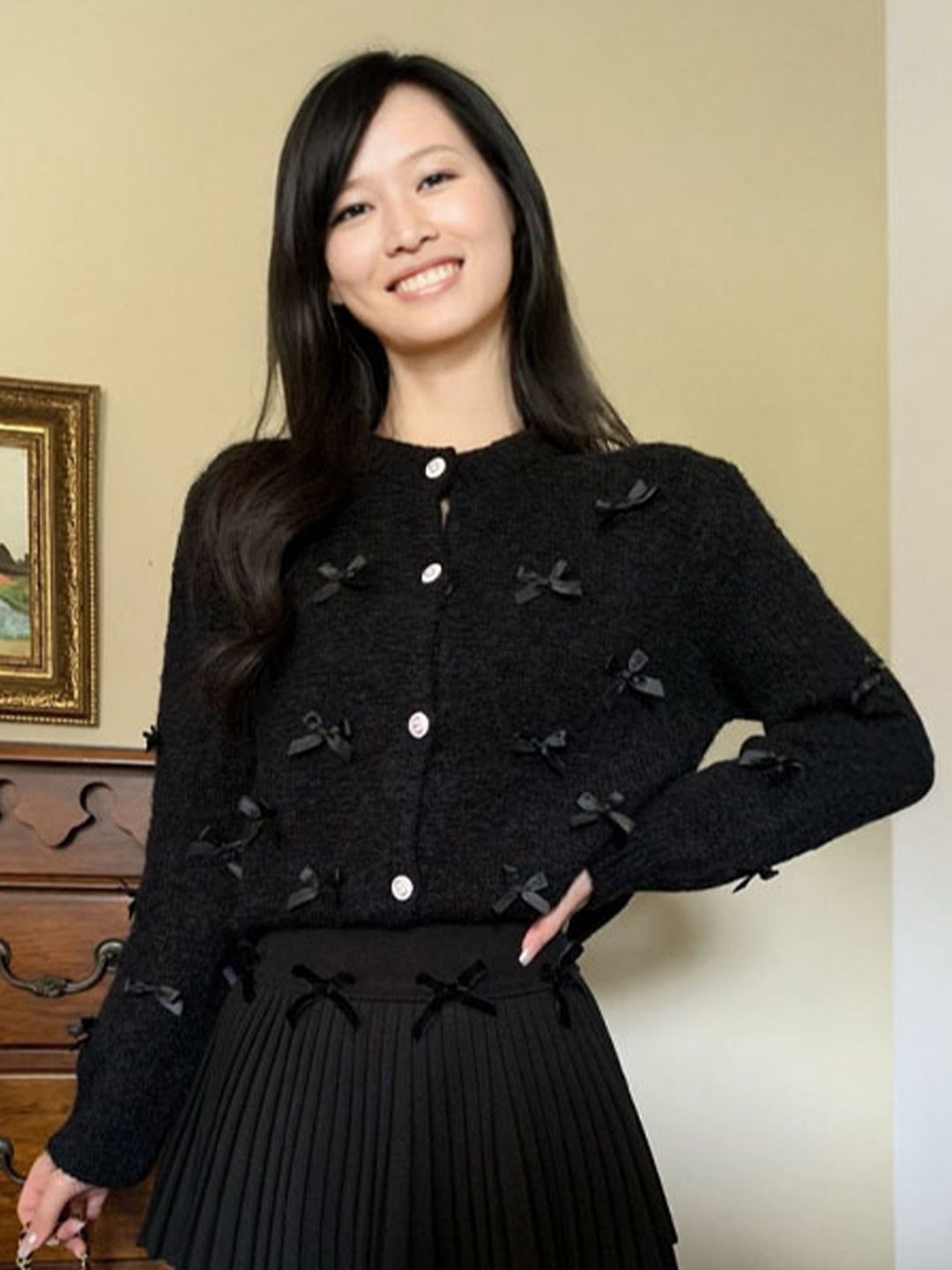 StyleCast Women Round Neck Long Sleeves Regular Winterwear Cardigan with Applique Detail-picture-17