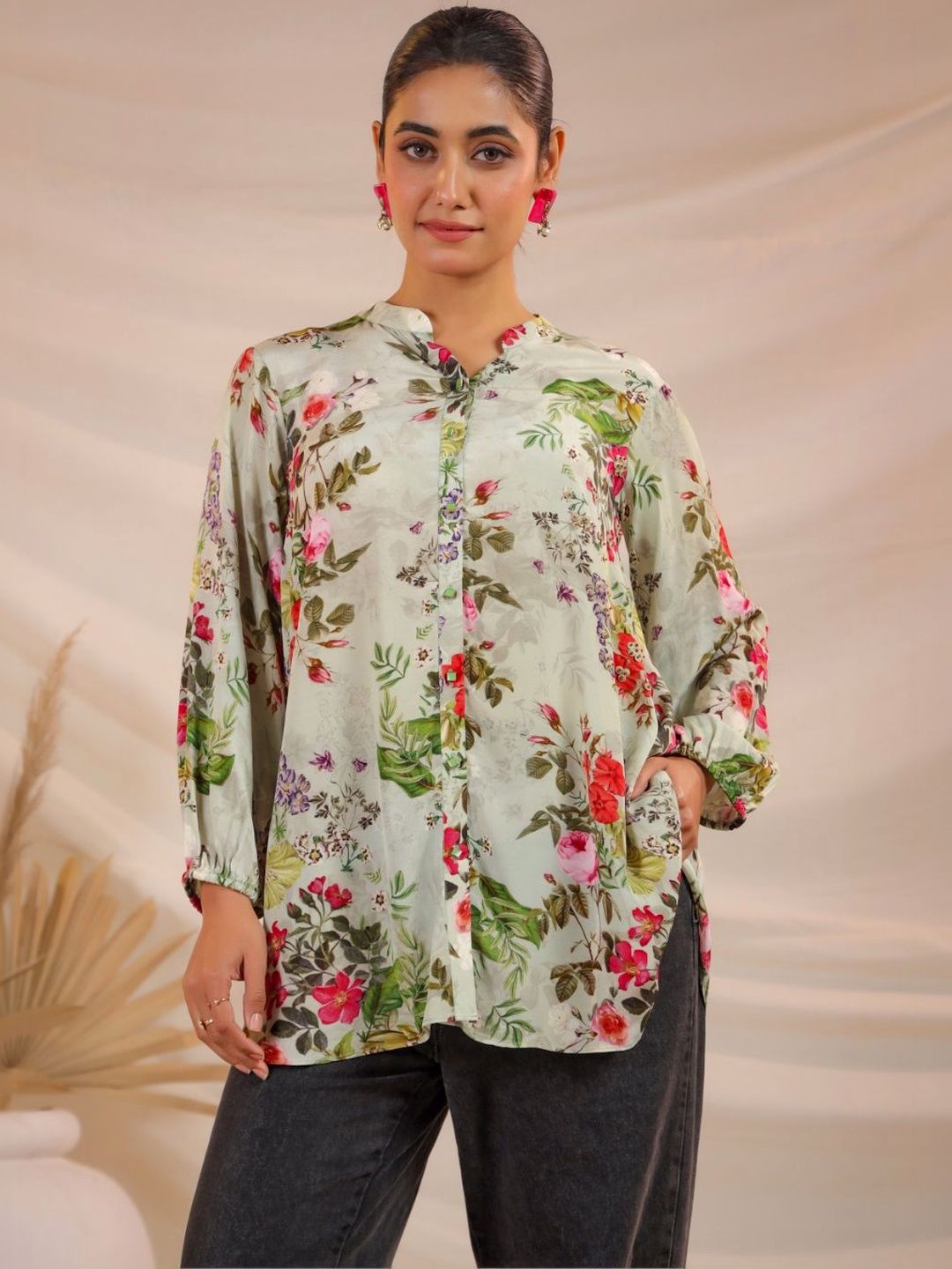 NILIMA CREATIONS Floral Print Mandarin Collar Top-picture-19