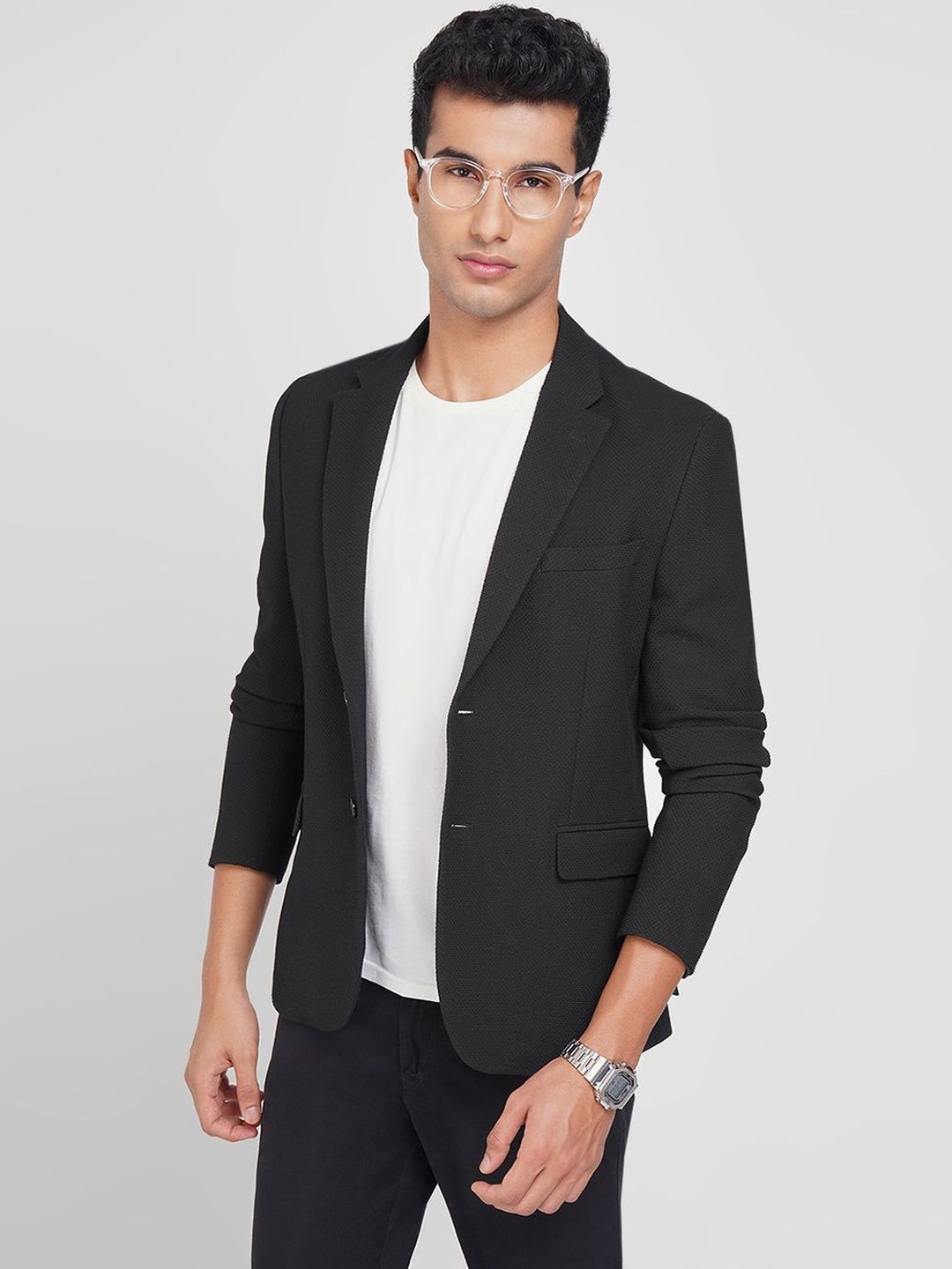 Peregrine by Pantaloons Self-Design Slim Fit Single-Breasted Blazer-picture-49