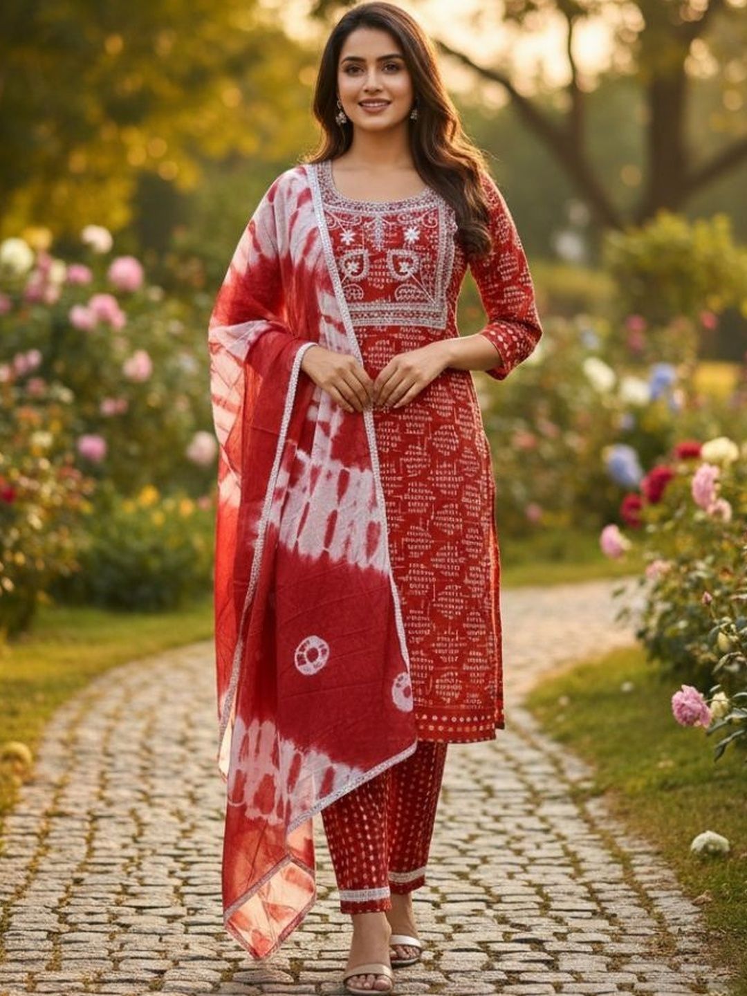 Santati Women Printed Regular Thread Work Pure Cotton Kurta with Trousers & With Dupatta-picture-39