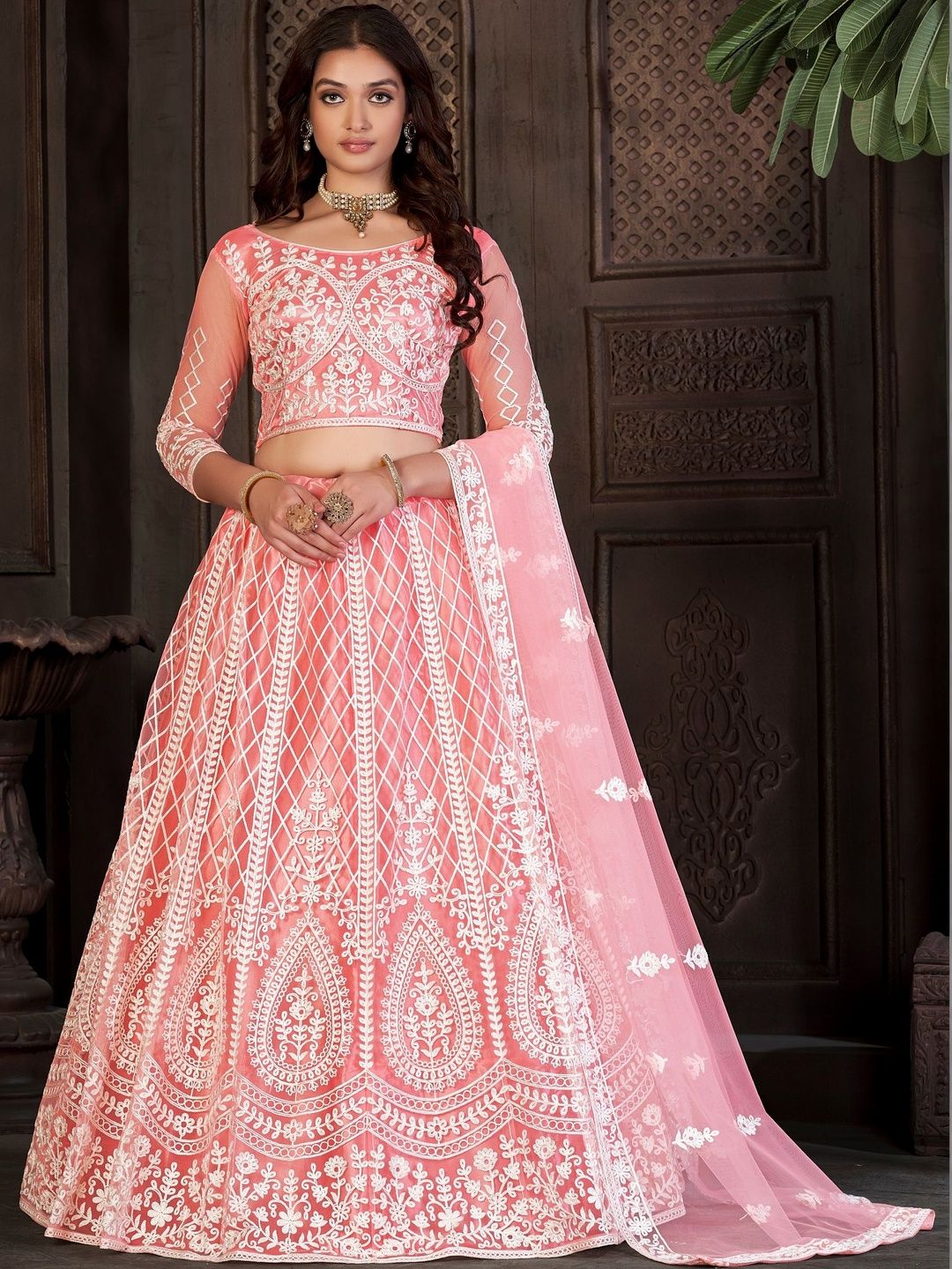 Warthy Ent Embroidered Thread Work Semi-Stitched Lehenga & Blouse With Dupatta-picture-31