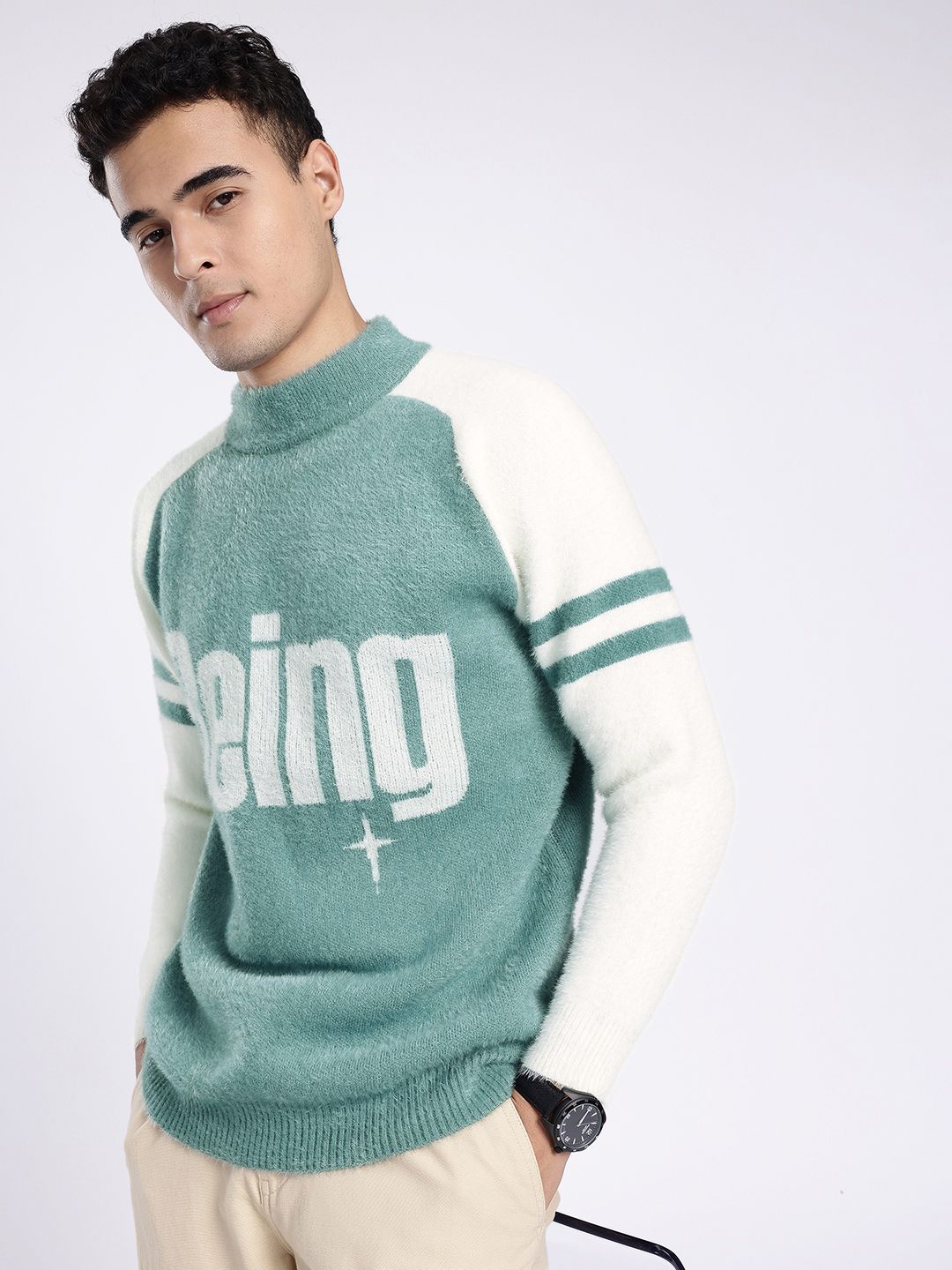 glitchez Typography Self Design High Neck Raglan Sleeves Pullover Sweaters-picture-16