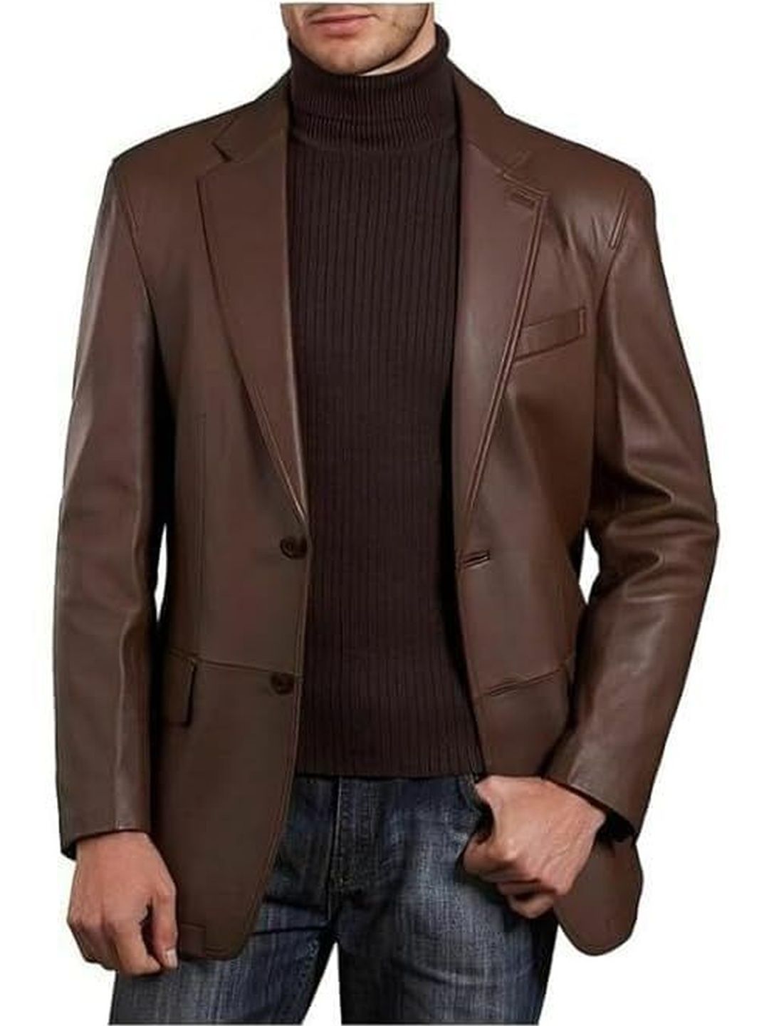 NOORIGARMENTS Leather Notched Lapel Collar Single Breasted Blazer-picture-51