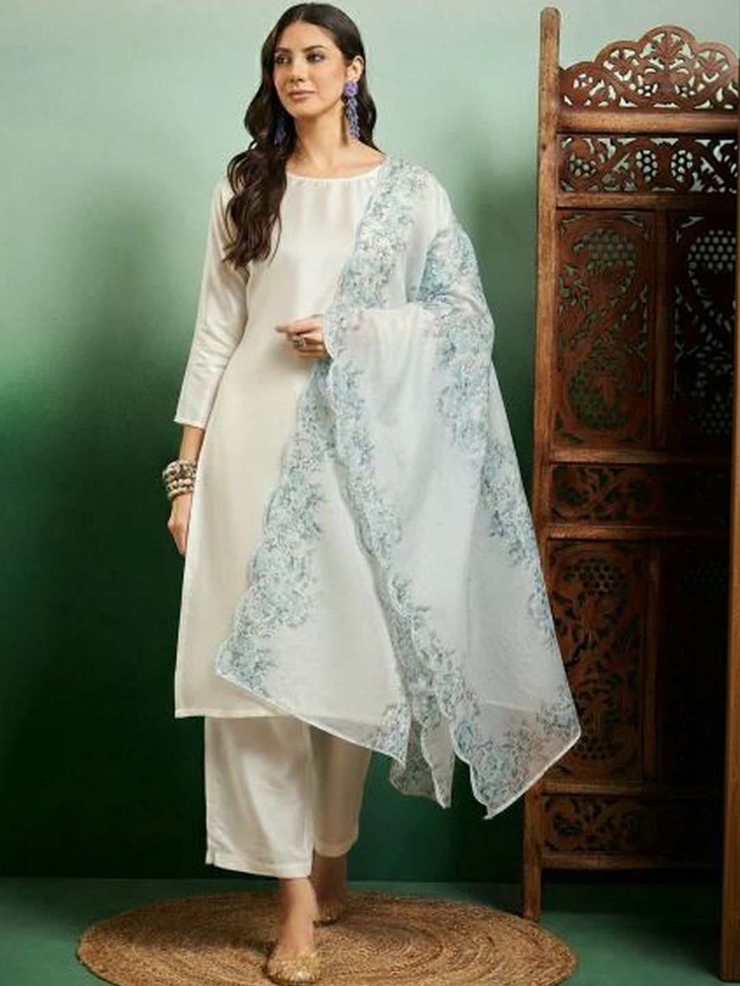 AG TEXTILE Women Floral Regular Kurta with Trousers & With Dupatta-image-27