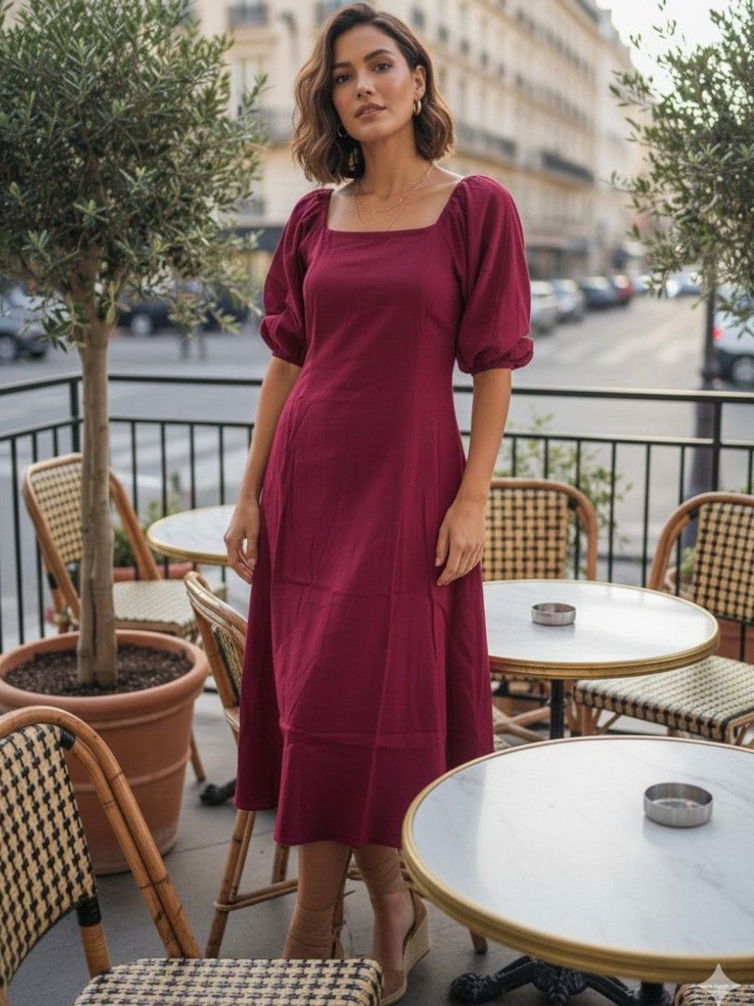 Tzelynn Puff Sleeve Fit & Flare Midi Dress-picture-38