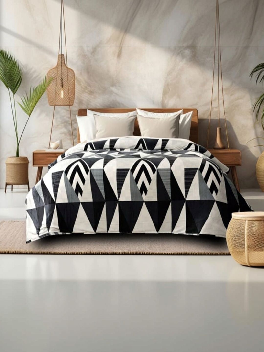Quirky Home Multicoloured & White Geometric 210 TC Queen Bedsheet with 2 Pillow Covers-picture-31