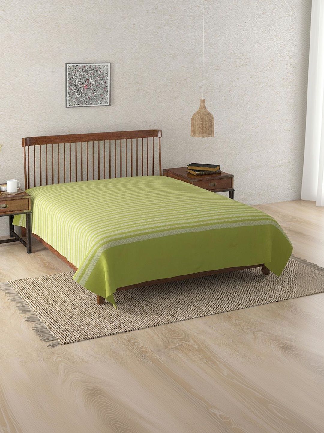 Fabindia Green Woven Design 120 GSM King Bed Cover-image-17