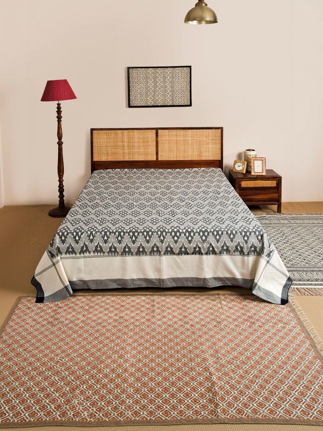 Fabindia Grey & White Printed 120 GSM King Bed Cover-image-10