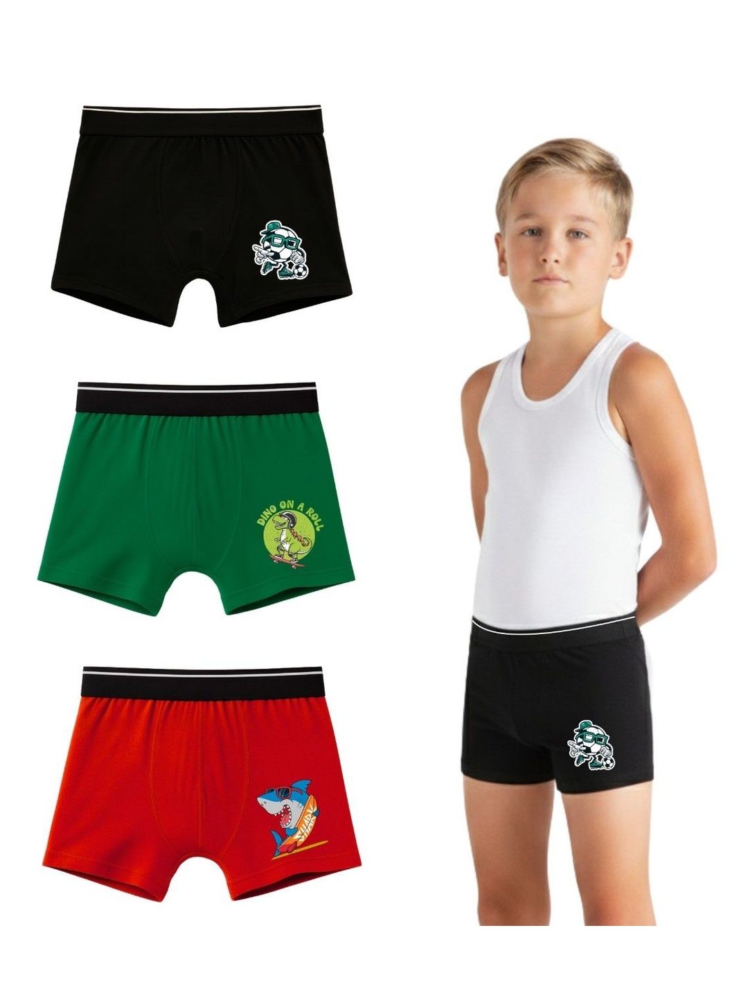 ADORE A BOO Boys Pack of 3 Printed Cotton Long Trunk-picture-47