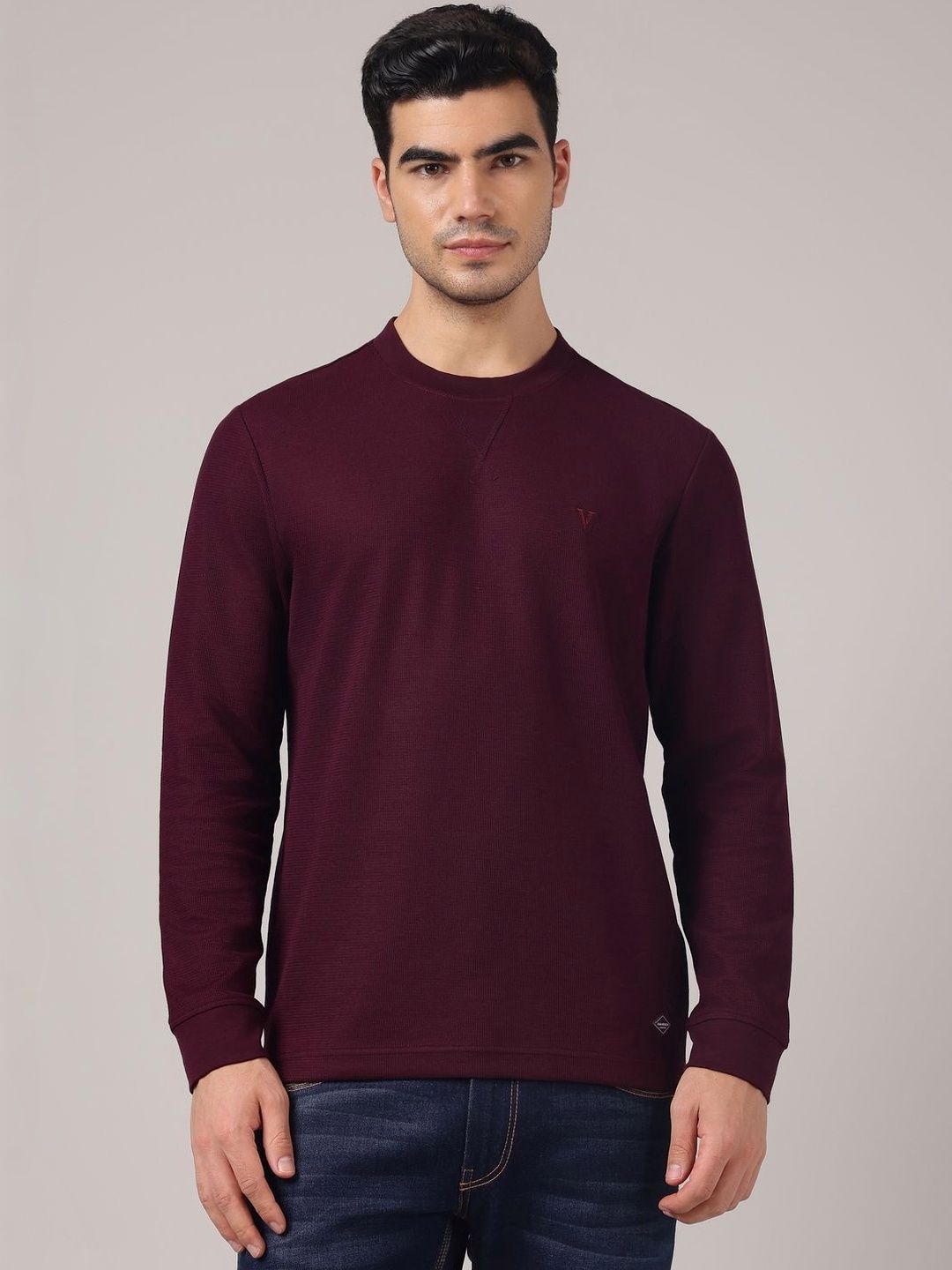 van heusen innerwear Men Solid Regular Fit Round Neck Full Sleeves Waffle T-shirt-picture-19