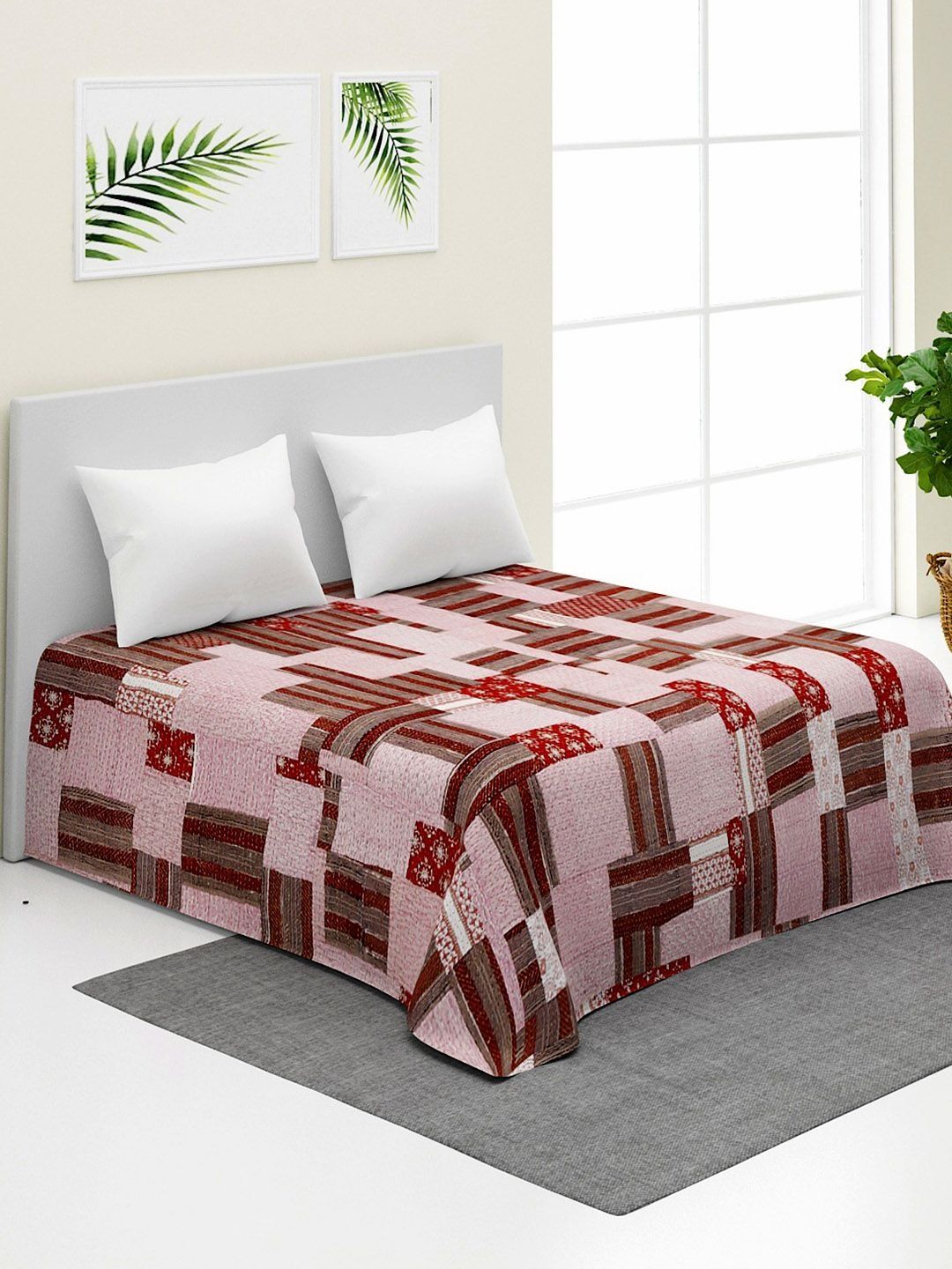 Fabindia Pink & Brown Printed 120 GSM Single Bed Cover-picture-36