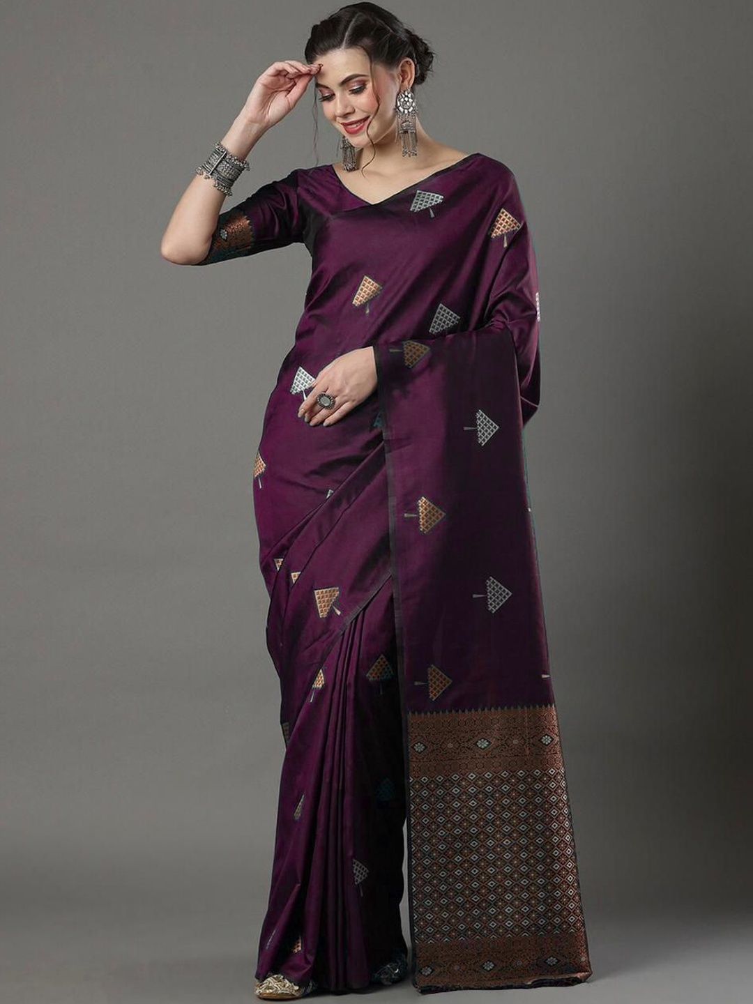 ALBIRA CREATION Zari Silk Blend Handloom Banarasi Saree-picture-27