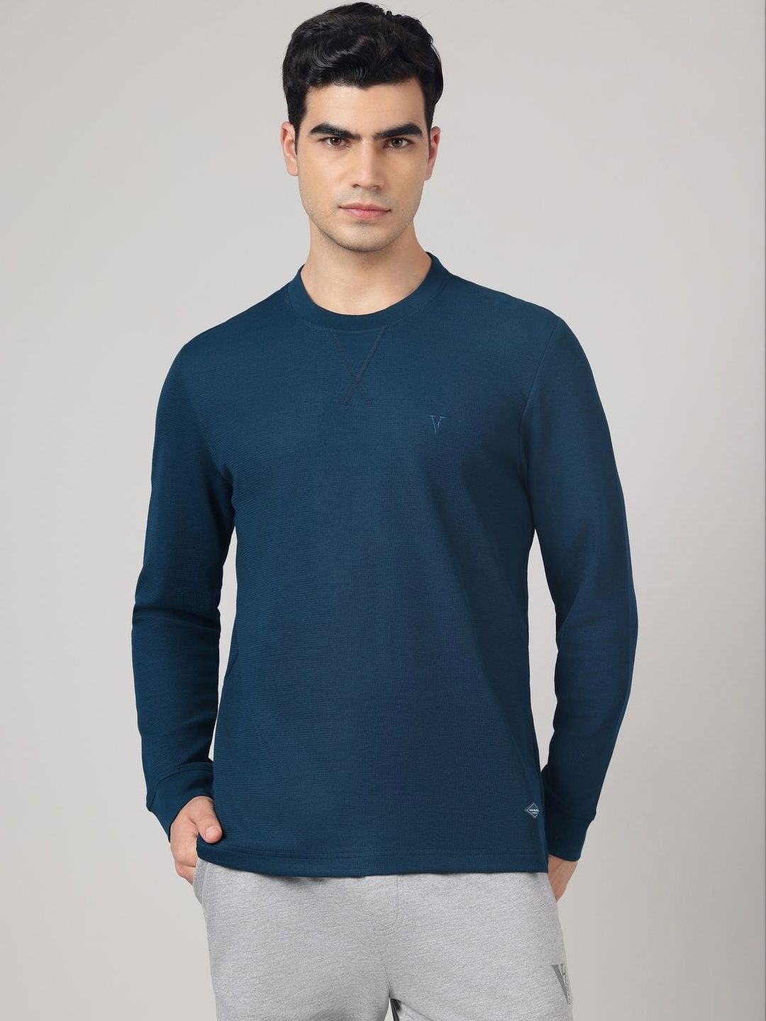 van heusen innerwear Men Solid Regular Fit Round Neck Full Sleeves Waffle T-shirt-picture-12