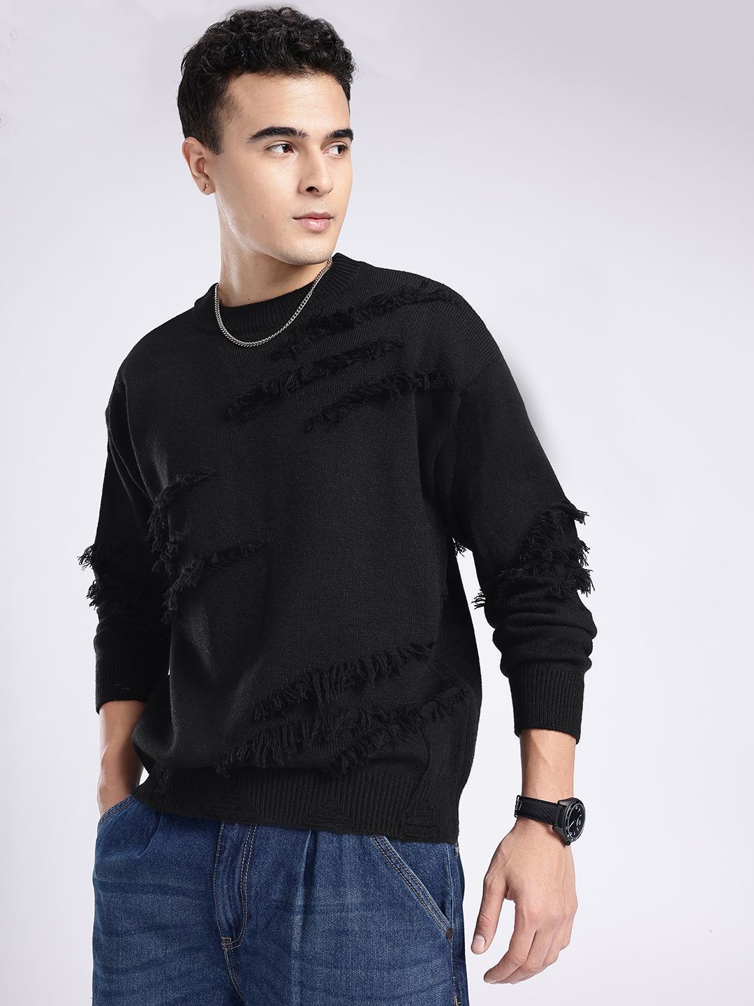 glitchez Round Neck Fringed Detail Knitted Pullover-picture-28