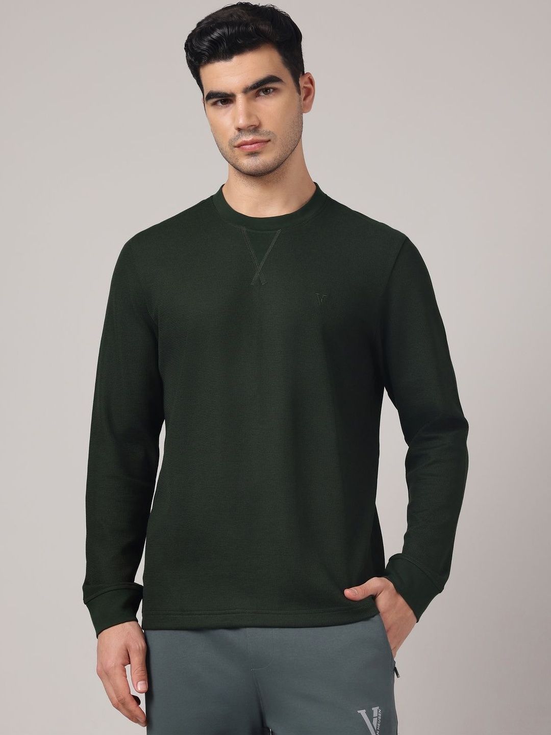 van heusen innerwear Men Solid Regular Fit Round Neck Full Sleeves Waffle T-shirt-picture-21