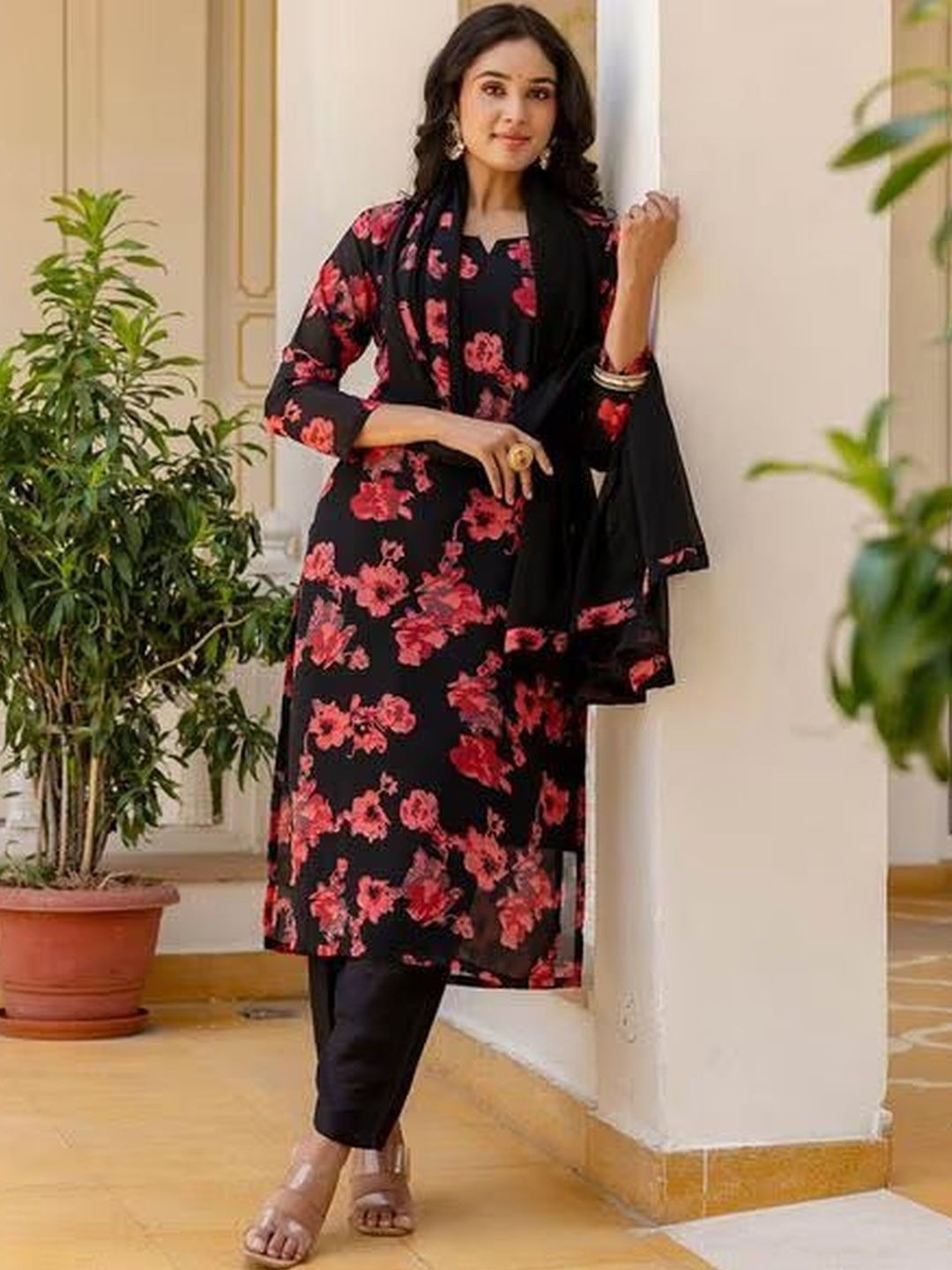 AG TEXTILE Women Floral Printed Regular Chanderi Cotton Kurta with Trousers & With Dupatta-image-26