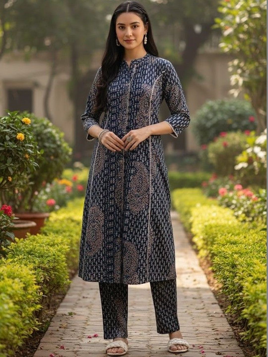 SZN Women Ethnic Motifs Printed Regular Pure Cotton Kurta with Trousers-image-32