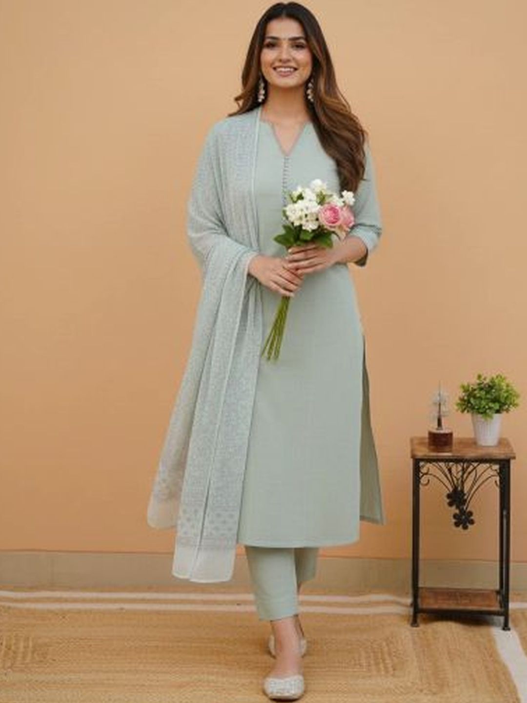 AG TEXTILE Women Floral Regular Kurta with Trousers & With Dupatta-image-30