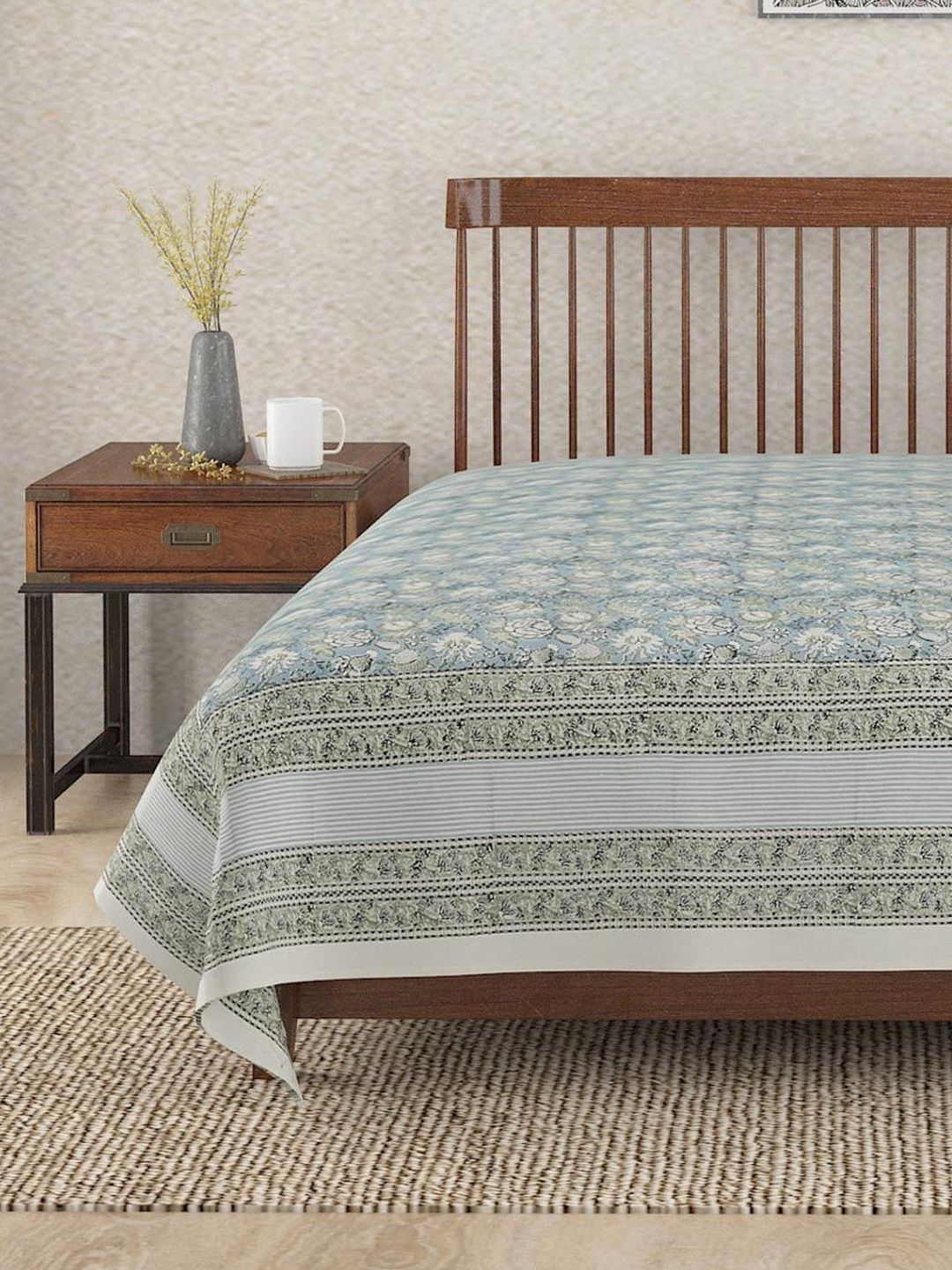 Fabindia Blue & White Printed 120 GSM King Bed Cover-picture-32