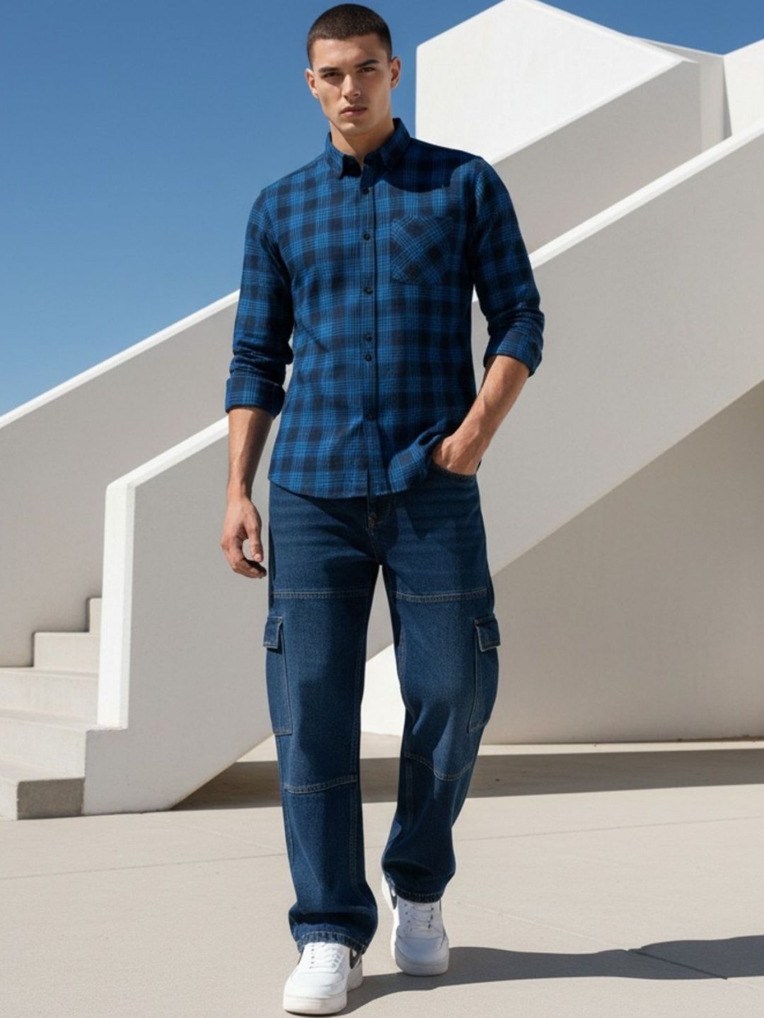XENOR Men Slim Fit Tartan Checks Checked Casual Shirt-image-4