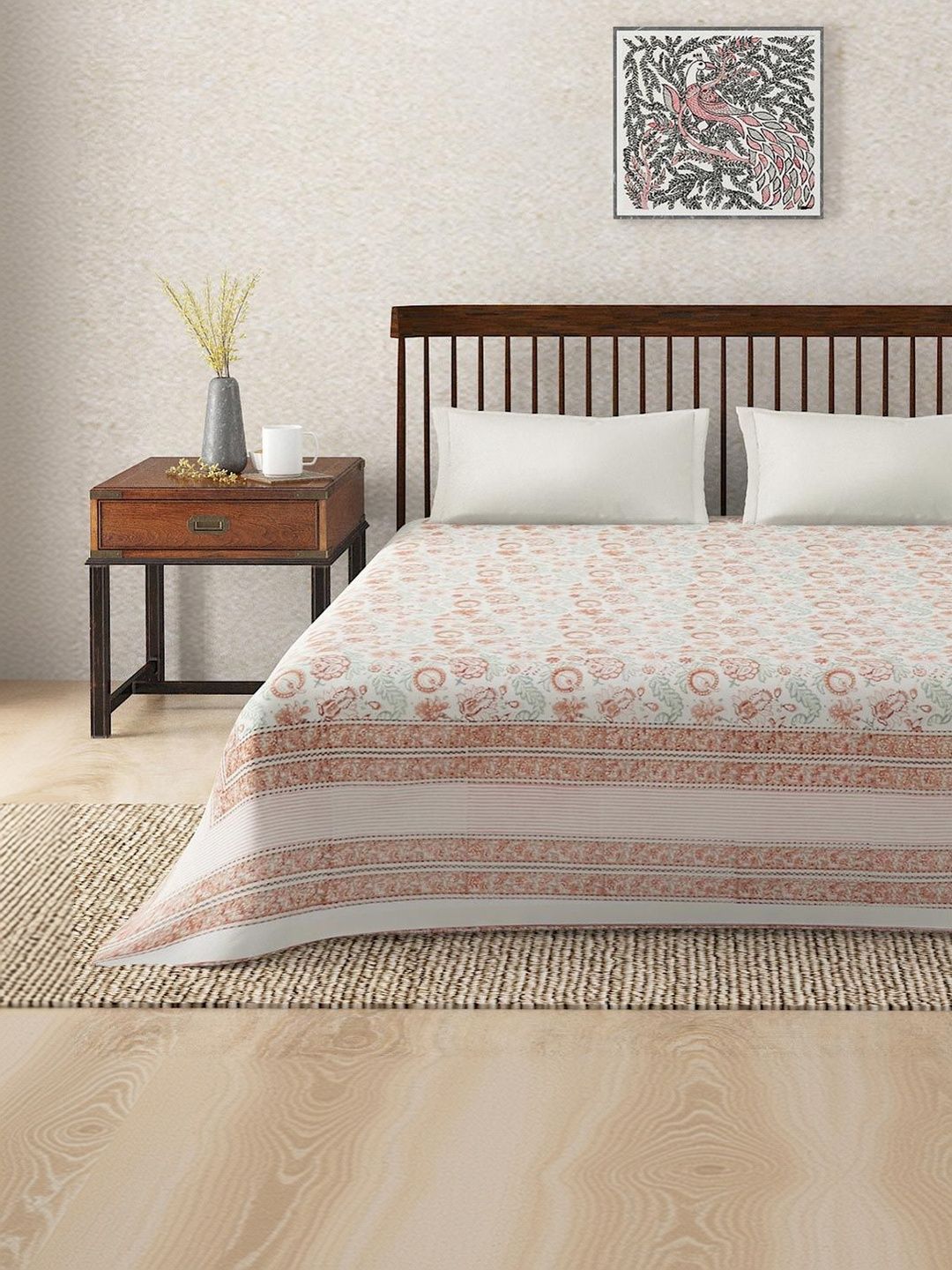 Fabindia Red & Green Printed 120 GSM King Bed Cover-picture-24