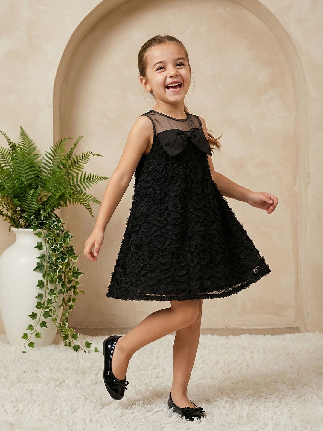 YK Self Design A-Line Party Dress With Bow Detail-image-46