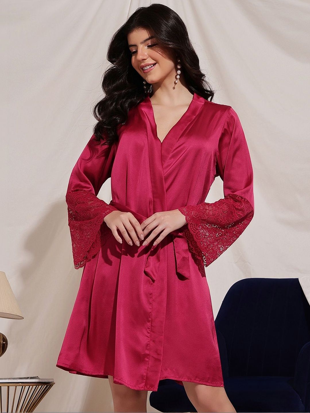 Clovia Self Design Robe With Belt-picture-30