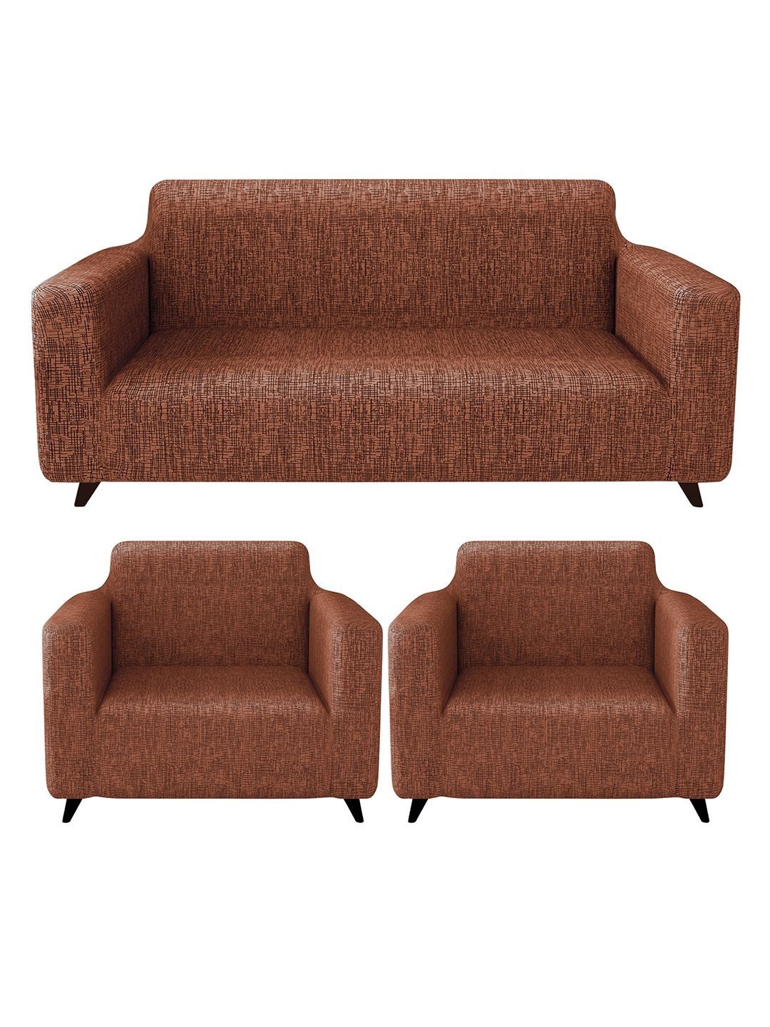Story@home Brown & Brown Solid 3 Piece Sofa Cover With Arms-picture-19