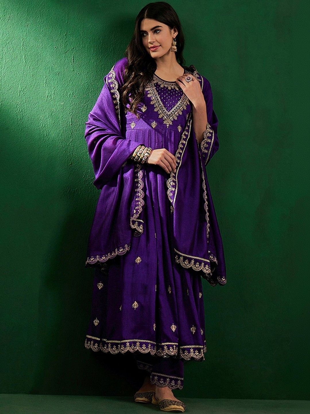 FANLA Women Ethnic Motifs Embroidered Panelled Thread Work Kurta with Trousers & With Dupatta-picture-16