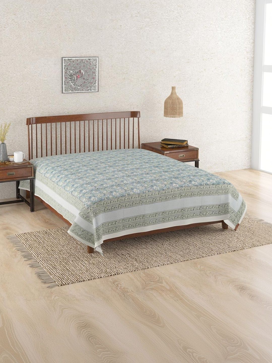 Fabindia Blue & White Printed 120 GSM King Bed Cover-image-48