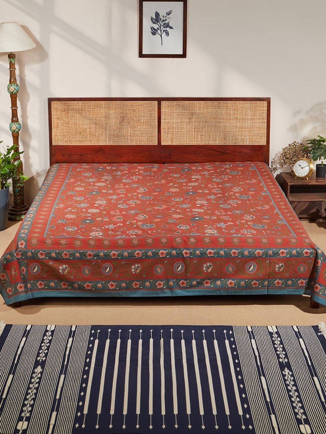 Fabindia Red & Blue Printed 120 GSM Queen Bed Cover-picture-22