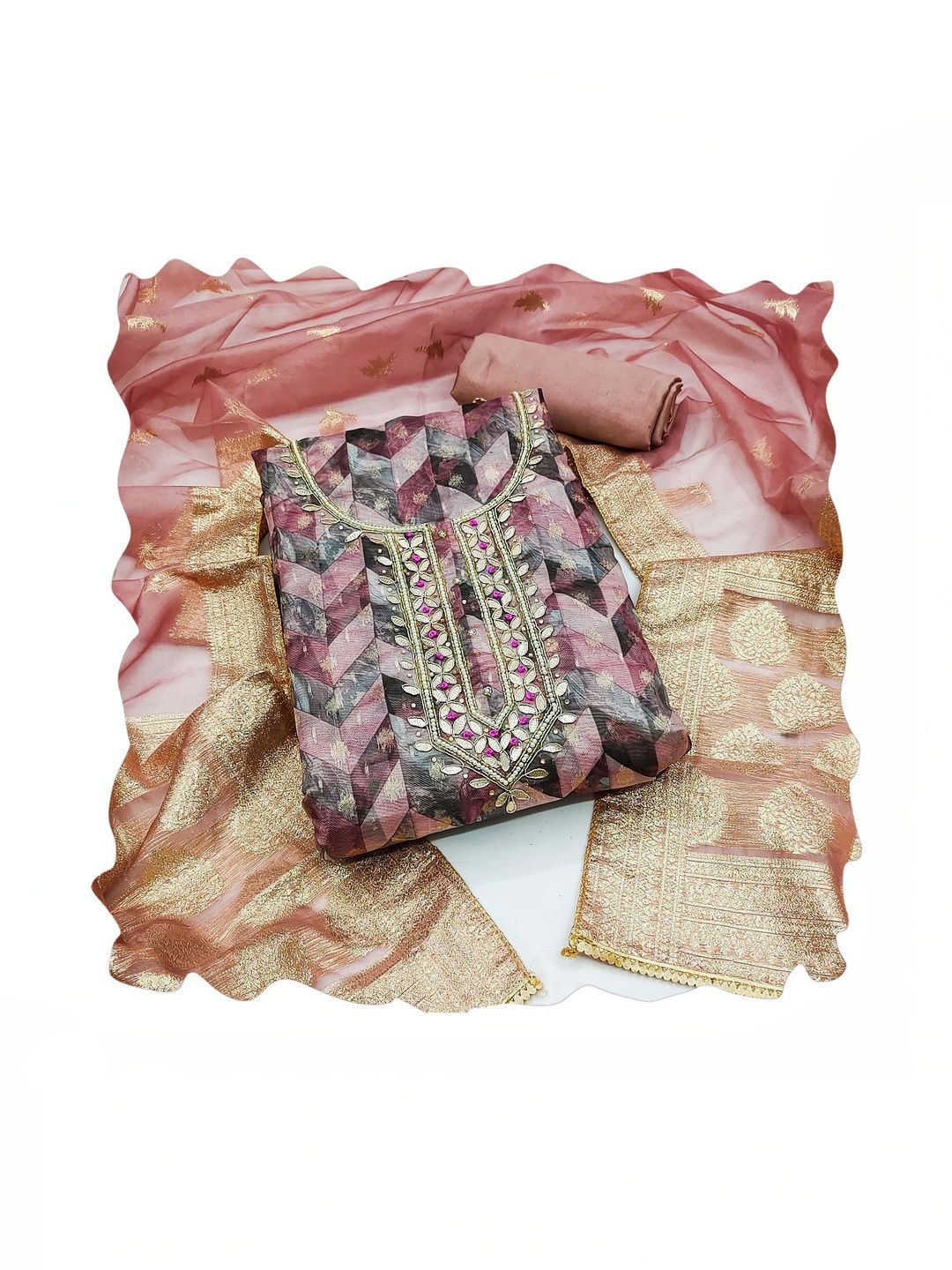 Maroosh Printed Organza Unstitched Dress Material-picture-13