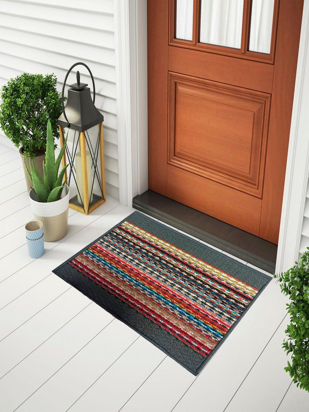 Status Grey & Red Striped Anti-Skid Doormat