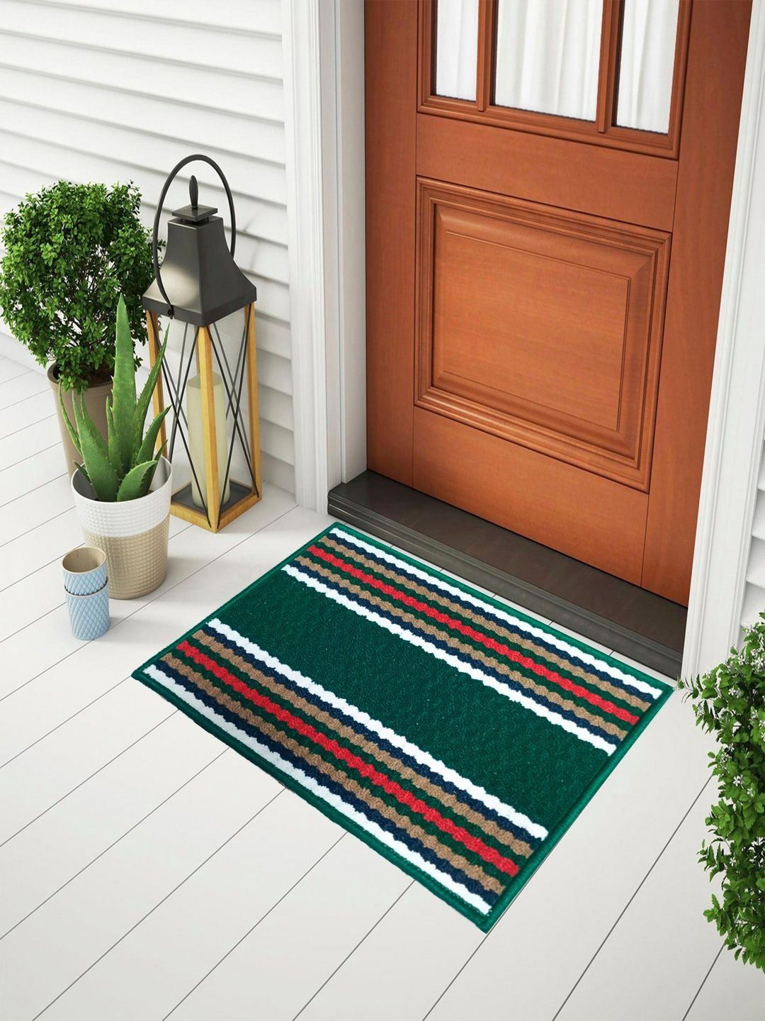 Status Green & White Striped Anti-Skid Doormat-image-36