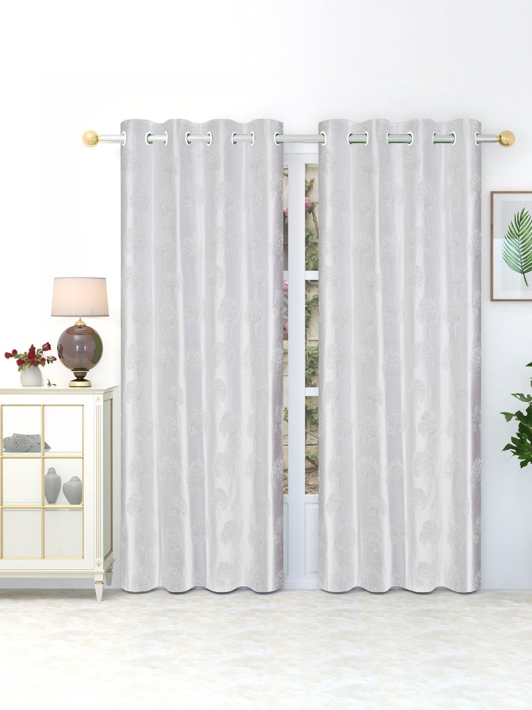 GEET CREATIONS White Set of 2 Floral Room Darkening Window Curtain-picture-33