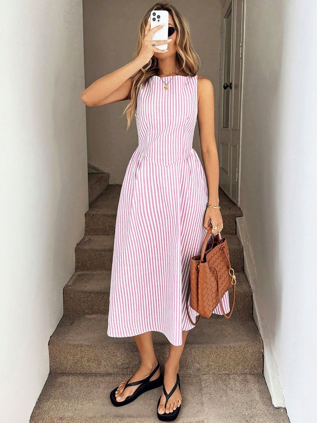 Zucchini Striped Empire Midi Dress-picture-22