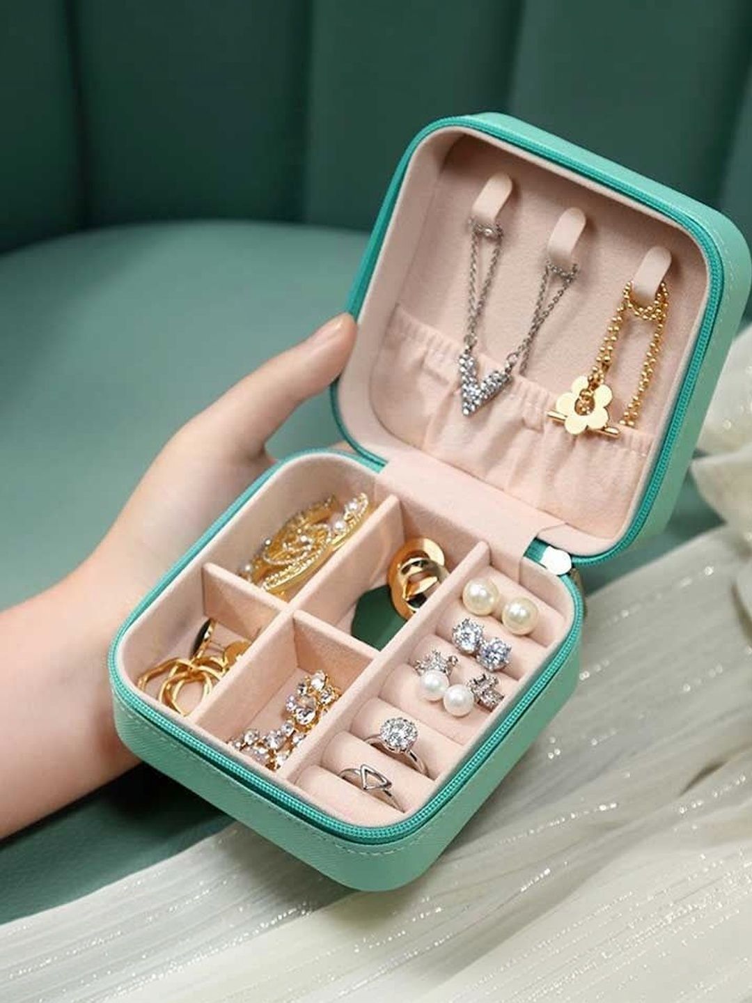 QUERALT Green Set of 1 Water Resistant Jewellery Organiser Organisers-picture-40