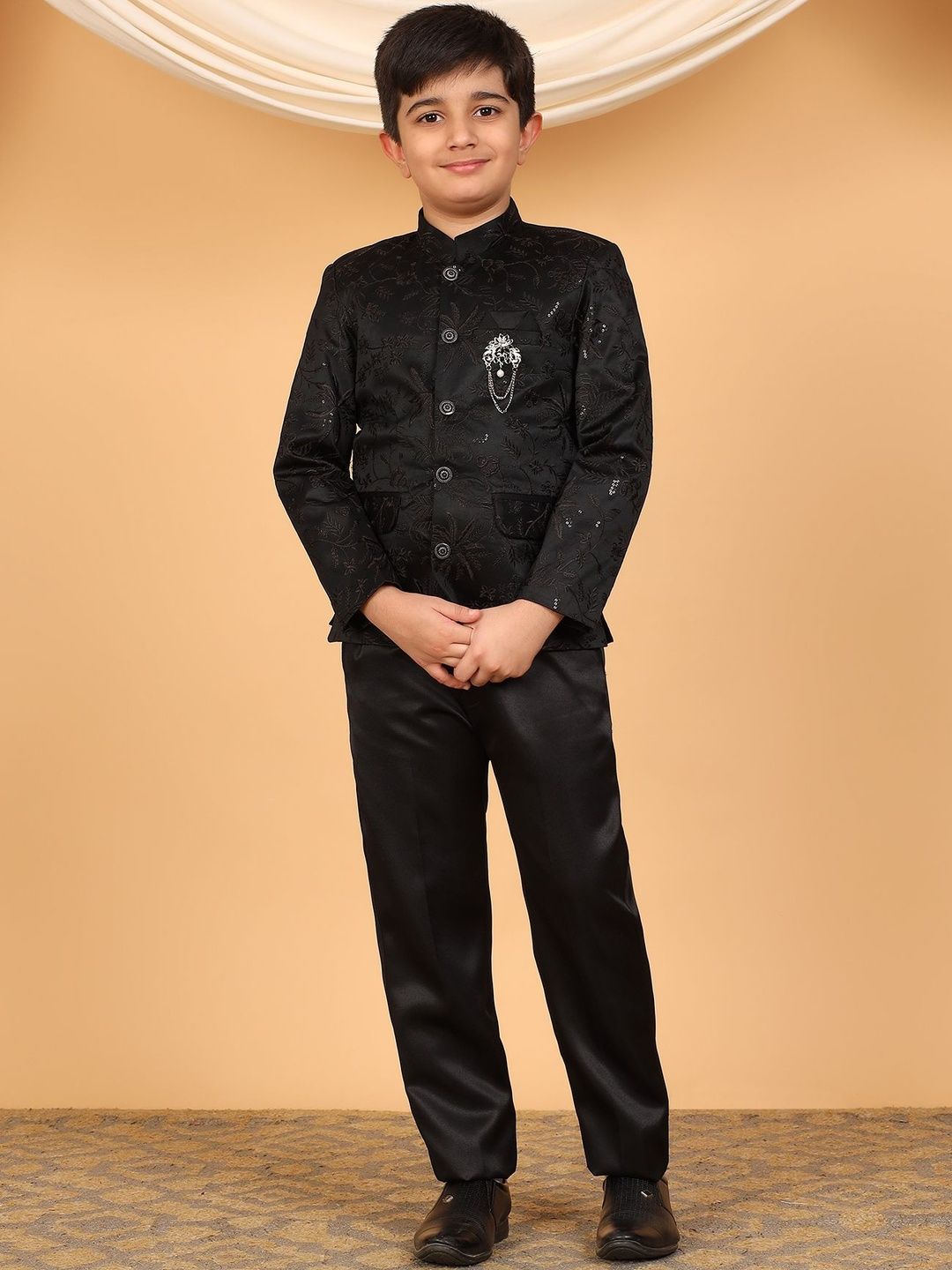 Sangria Boys Embroidered Sequined Bandhgala Blazer & Trousers Set-picture-14
