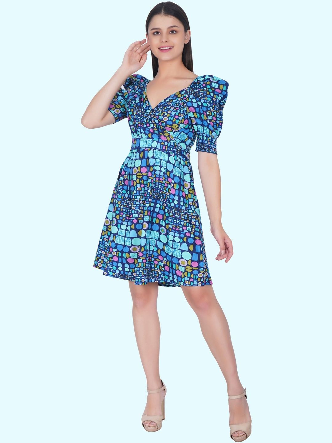 SZN Print Puff Sleeve Fit & Flare Dress-picture-30