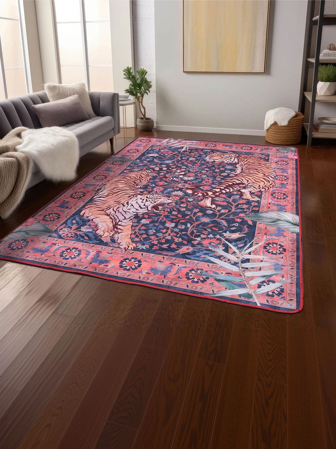 AAZEEM Pink Ethnic Motifs Anti-Skid Polyester Carpet-image-9