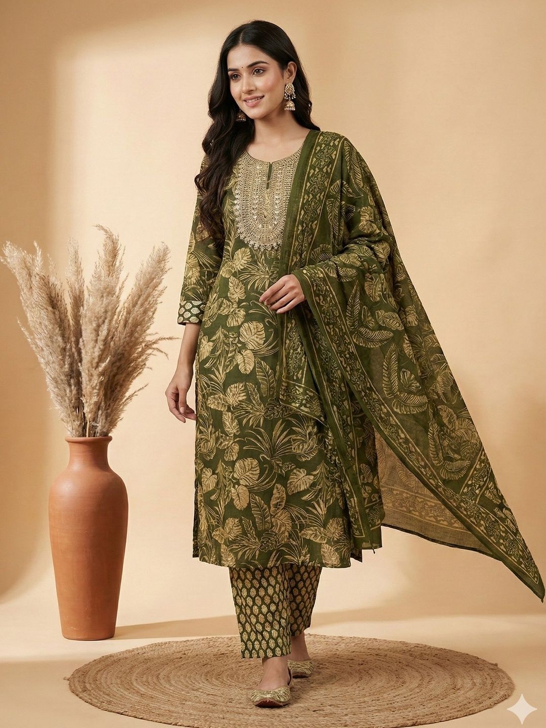 OLWAZE Women Floral Printed Regular Kurta with Trousers & With Dupatta-picture-12