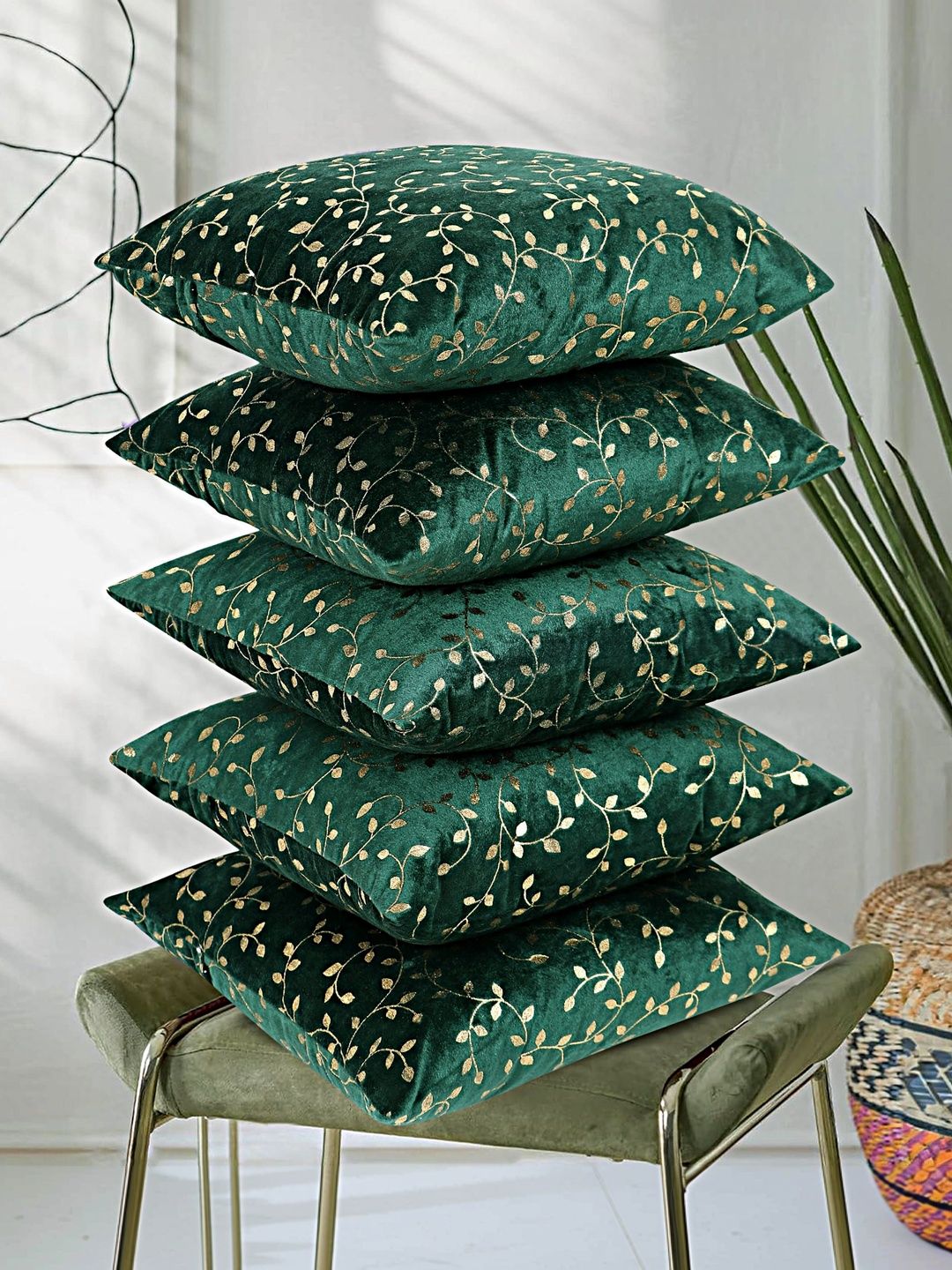 RD TREND Green Set of 5 Velvet Square Cushion Covers-picture-29