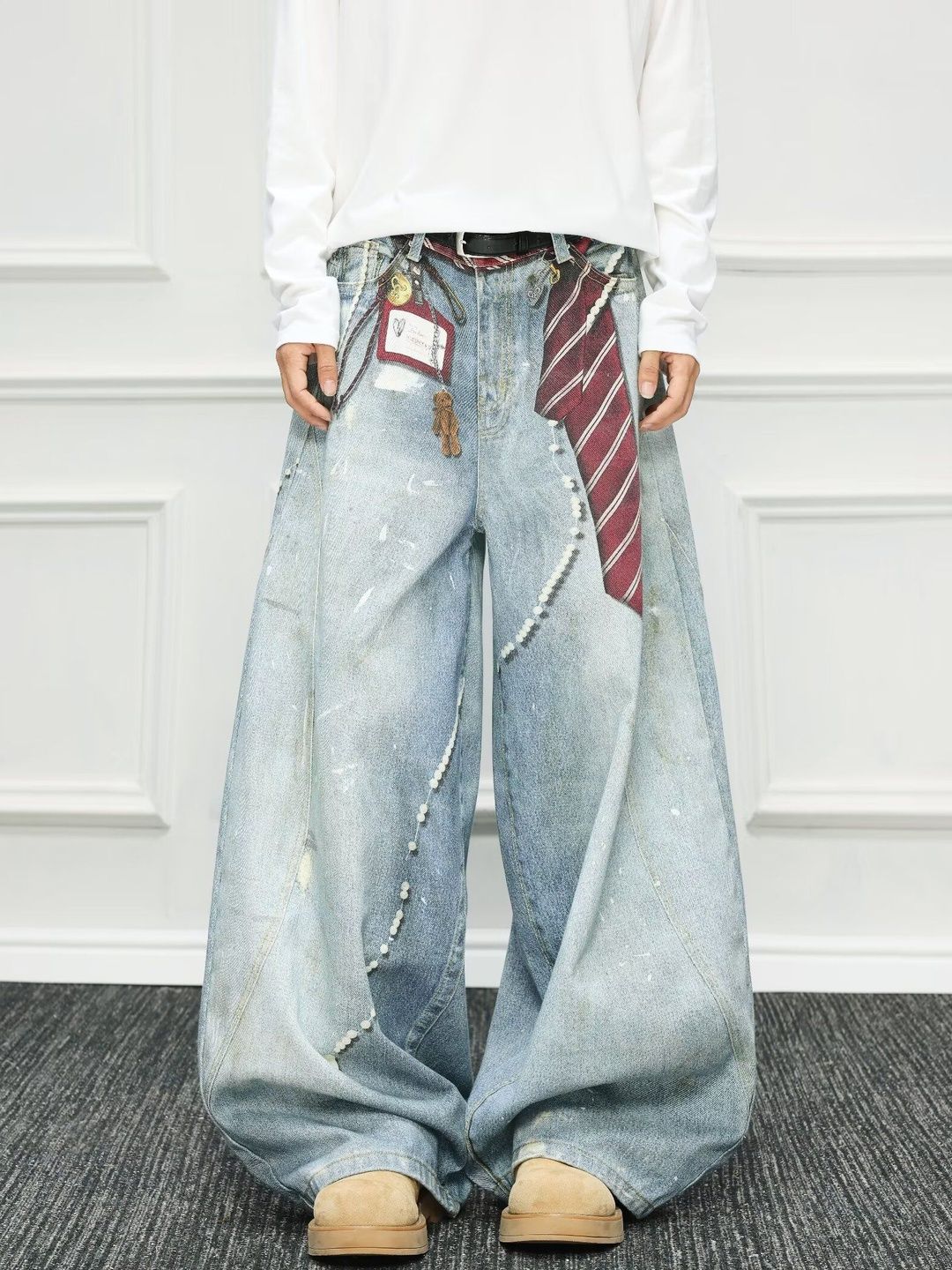 StyleCast x Revolte Men Wide Leg Mid-Rise Light Fade Printed Jeans-picture-33