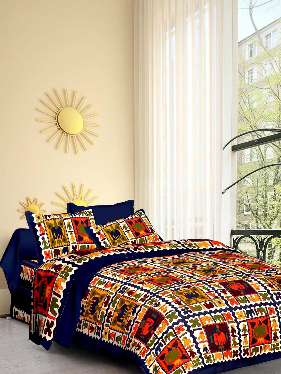 DGSM CRAFT Multicoloured Ethnic Motifs 180 TC Bedsheet with 2 Pillow Covers-picture-27