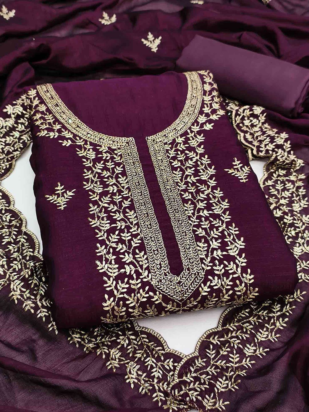 Peachmode Embroidered Unstitched Dress Material-picture-14