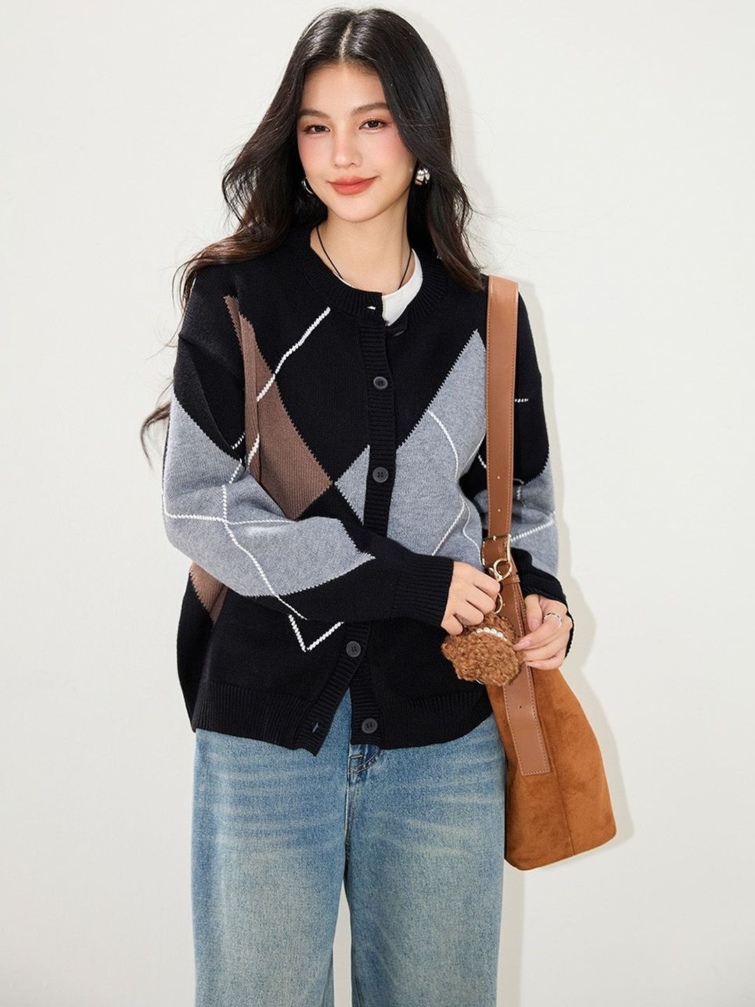 JC Collection Women Argyle Cardigan-picture-29